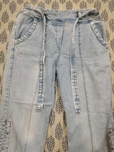 Light Wash Wide Leg Jeans with Embellishments