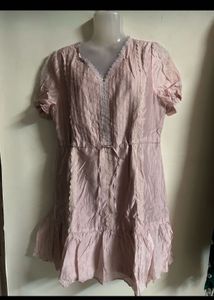 Pale Pink Lace Trim Mini Dress