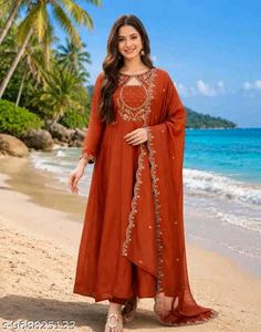Orange Embroidered Kurta Set