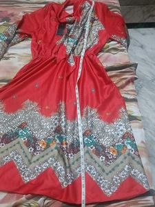 back is same Red Floral Print Dress with f