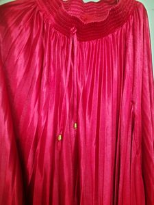 Red Glossy Pleated Skirt