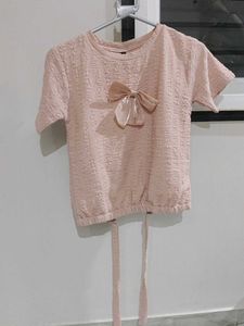 Pink Textured Tie-Back Top