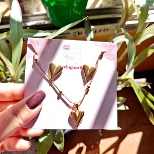 Anti Tarnish Heart Necklace and Earrings Set