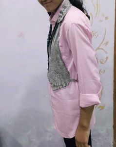 Elegant Pink Shirt &amp; Vest Combo
