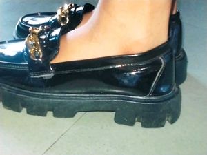 Black Chunky Platform Loafers with Gold Chain | Go