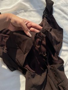 Brown legslit Ruffle Maxi Dress