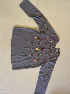 Embroidered Grey Tunic Top