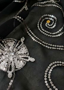 Price Drop. Elegant Black Saree with Sequin Swirl