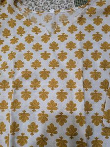 White Kurta with Yellow Leaf Print