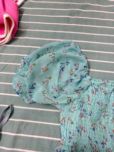 Aqua Floral Smocked Crop Top