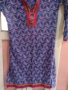 purple Blue Printed Kurta with Embroidery