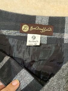 Plaid A-Line Skirt with Buckle Detail