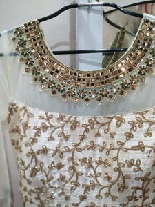 Party Wear Gown With Net Neck