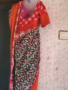 1-TimeUsed ElegantIkkatSilkSaree +StichedBlouse