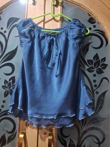 Blue Off-Shoulder Ruffled Top