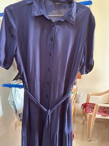 Elegant Navy Blue Button-Front maxi long dress