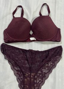 Calvin Klein Burgundy Lace Bra & Panty Set