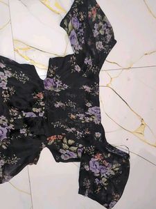 Black Floral sexy ruffle dress