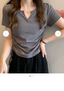 Lulu&sky Chic Ruched V-Neck T-Shirt