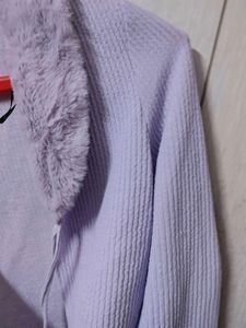 H&amp;M Lavender Cropped Knit Cardigan with Fur Trim