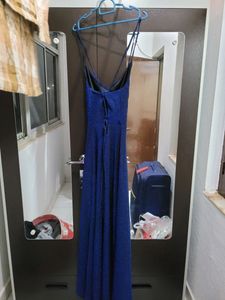 Urbanic Blue Shimmer Party Gown With Front Slit