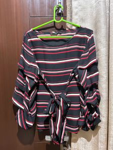 Chic Striped Tie-Waist Blouse