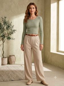 Sage Green Ribbed Fitted Top