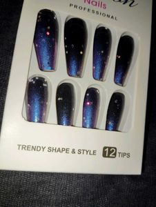 Blue Sparkling Ombre Coffin Press-On Nails