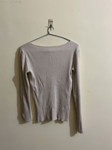 Ribbed V-Neck Long Sleeve Top
