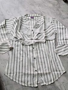Striped Ruffled Button-Up Top