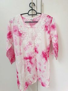 Pink Tie-Dye Embroidered Kurta