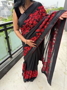 black partywear heavy embroidery saree