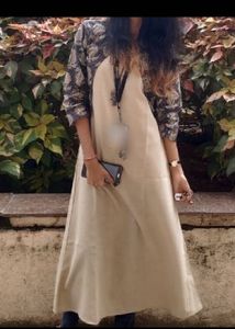 Stylish Beige Kurta with Black Net Sleeves