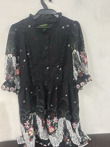 Chic sheer Black Floral Print Dress