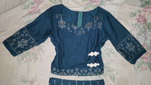 Elegant Teal Ethnic Top &amp; Skirt Set