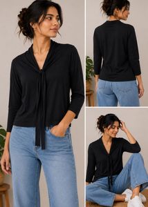 Marks & Spencer Black Tie Neck Top
