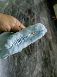 Light Blue Fuzzy Bow Slides