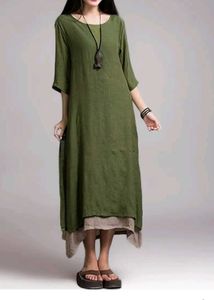 Linen Blend Midi Dress