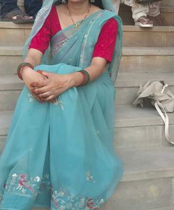 Beautiful Blue Embroidered Saree