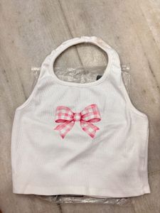White Tank Top with Pink Bow
