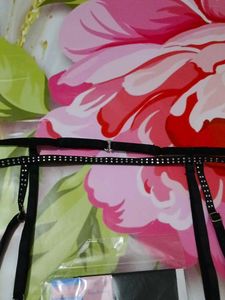(1200)Black Rhinestone Garter Belt
