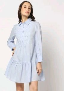 Light Blue Embroidered Button-Up Top