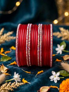 Red Bangles with Rhinestone Accents