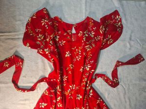 Chic Red Floral Print Dress