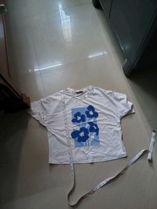 White T-Shirt with Blue Floral Print