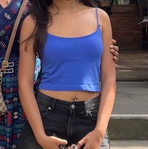 Blue Spaghetti Strap Crop Top