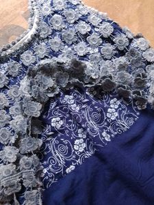 Navy Blue Embroidered mid length dress