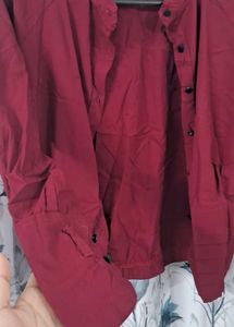 Stretchable Maroon Shirt Cum Top For Woman.
