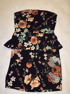 Strapless Floral Peplum Dress