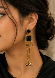 Stylish Black Gemstone Dangle Earrings